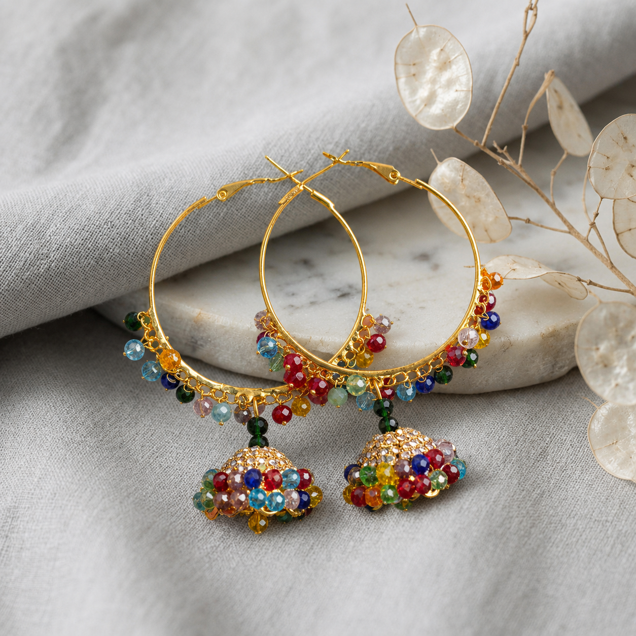 A0014 Rainbow Beaded Hoops