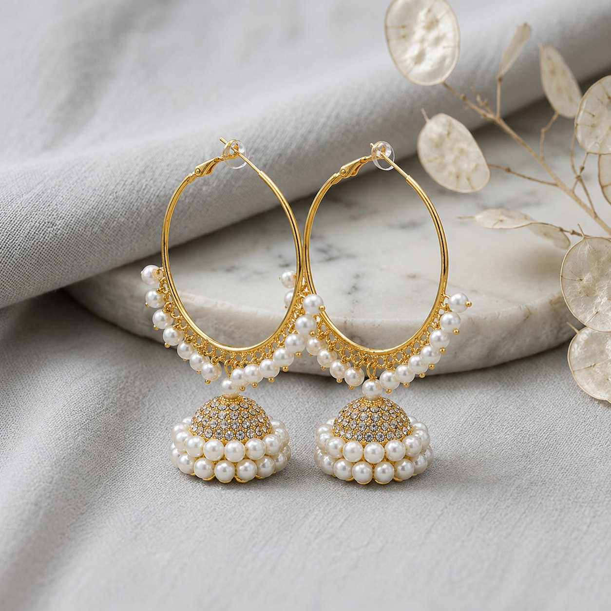 A0015 Pearl Hoop Jhumkas