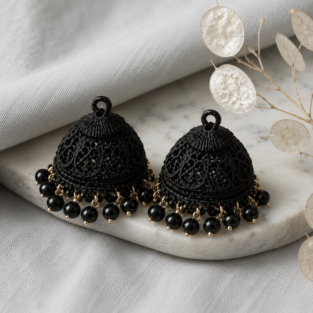 A0028 Midnight Pearl Jhumkas