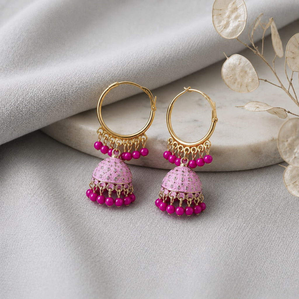 A0018 Pink Jhumka Hoops