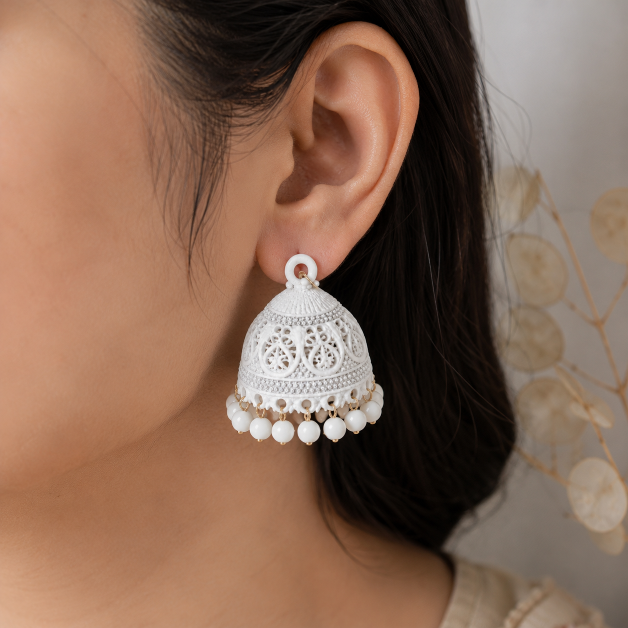 A0027 Ivory Pearl Jhumkas