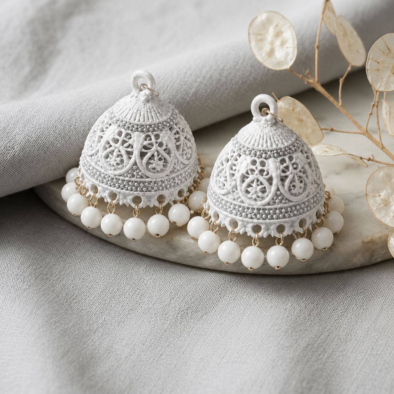 A0027 Ivory Pearl Jhumkas