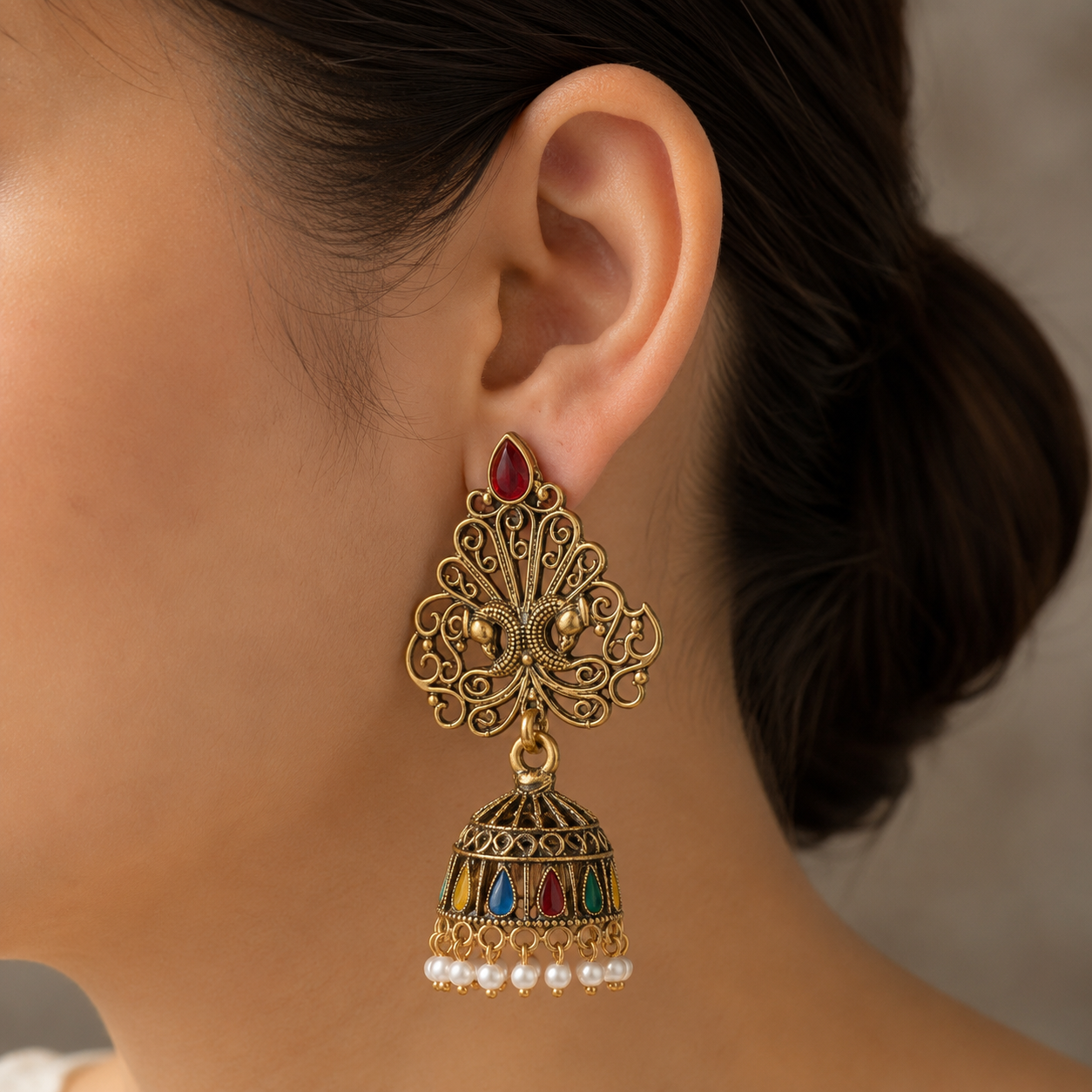 A006 Antique Peacock Jhumkas