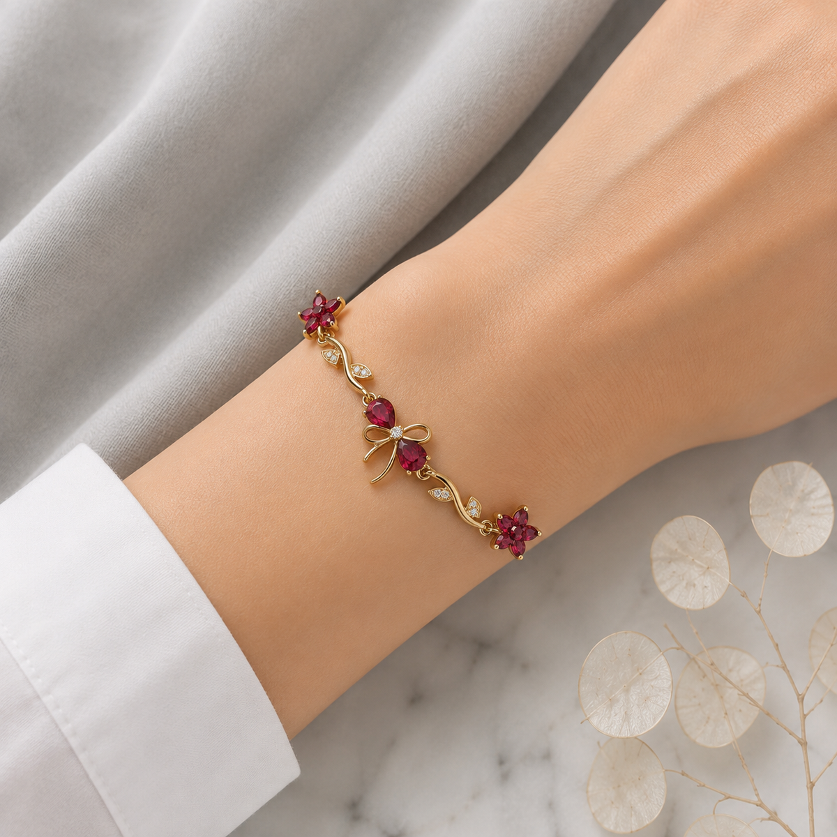 A0094 Ruby Blossom Bracelet