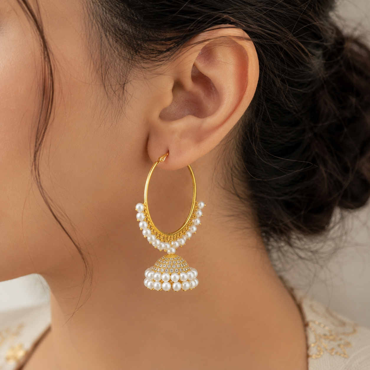 A0015 Pearl Hoop Jhumkas