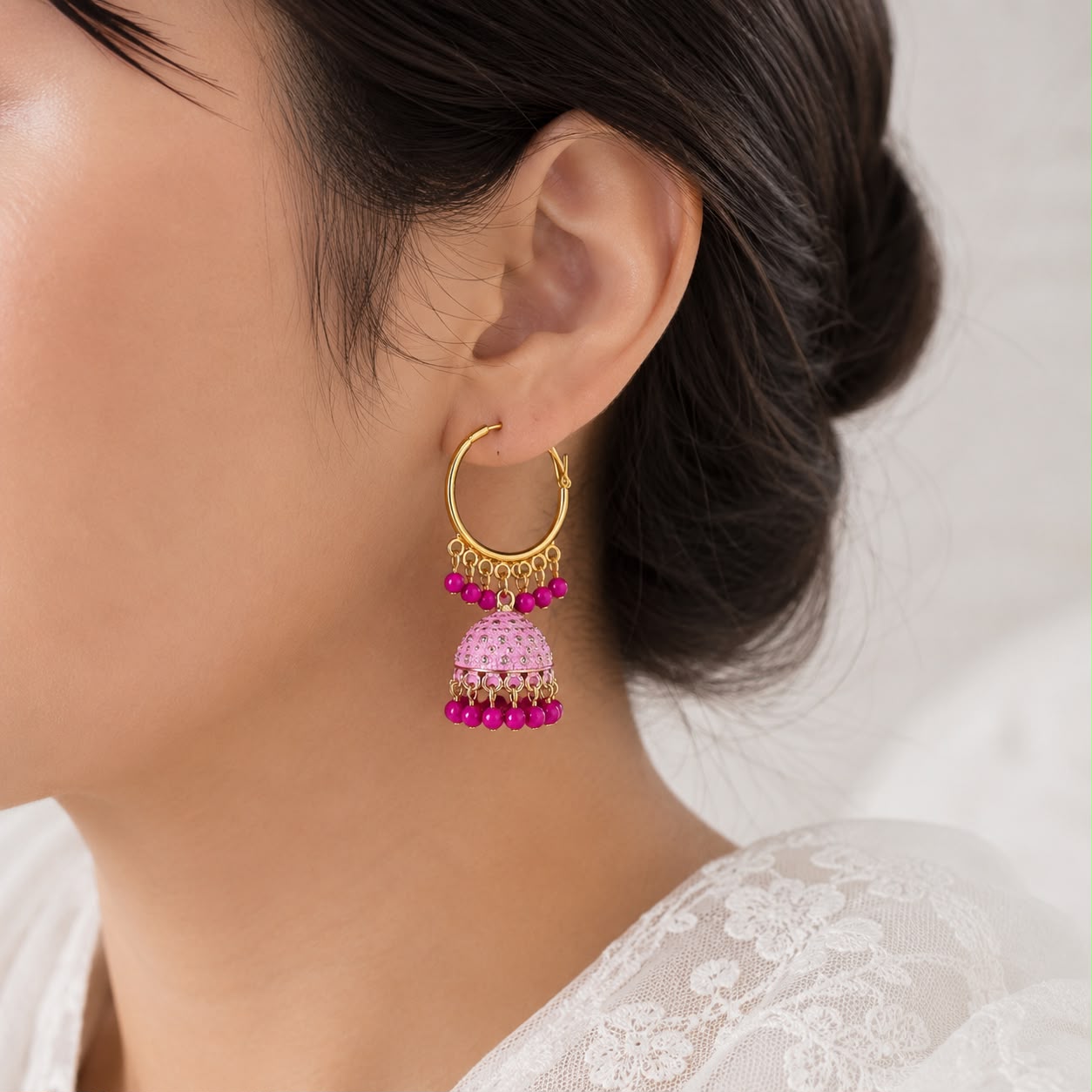 A0018 Pink Jhumka Hoops