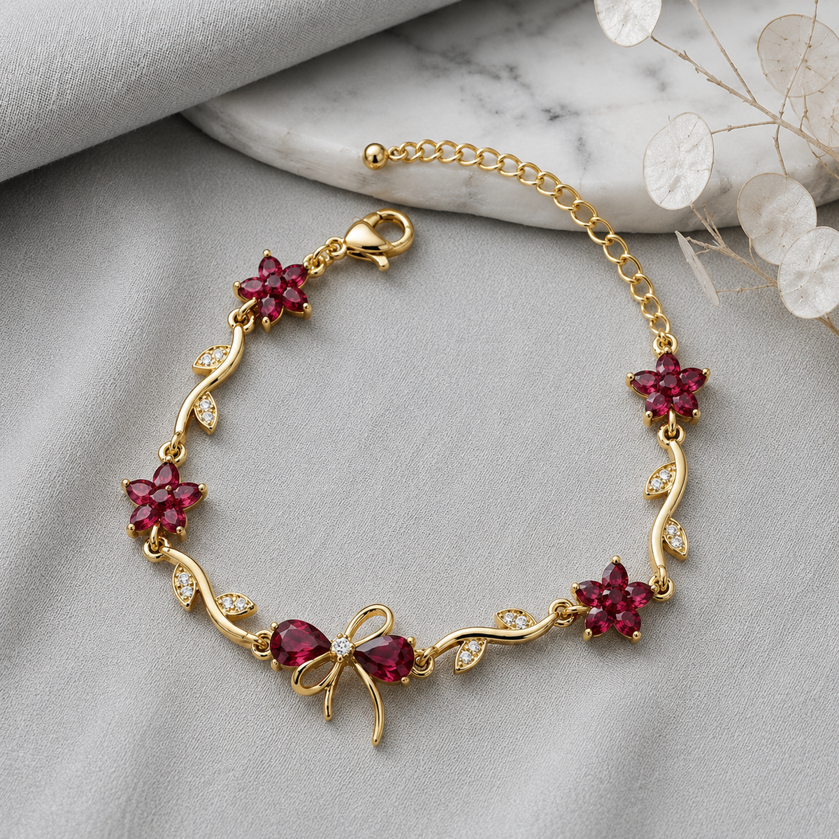 A0094 Ruby Blossom Bracelet