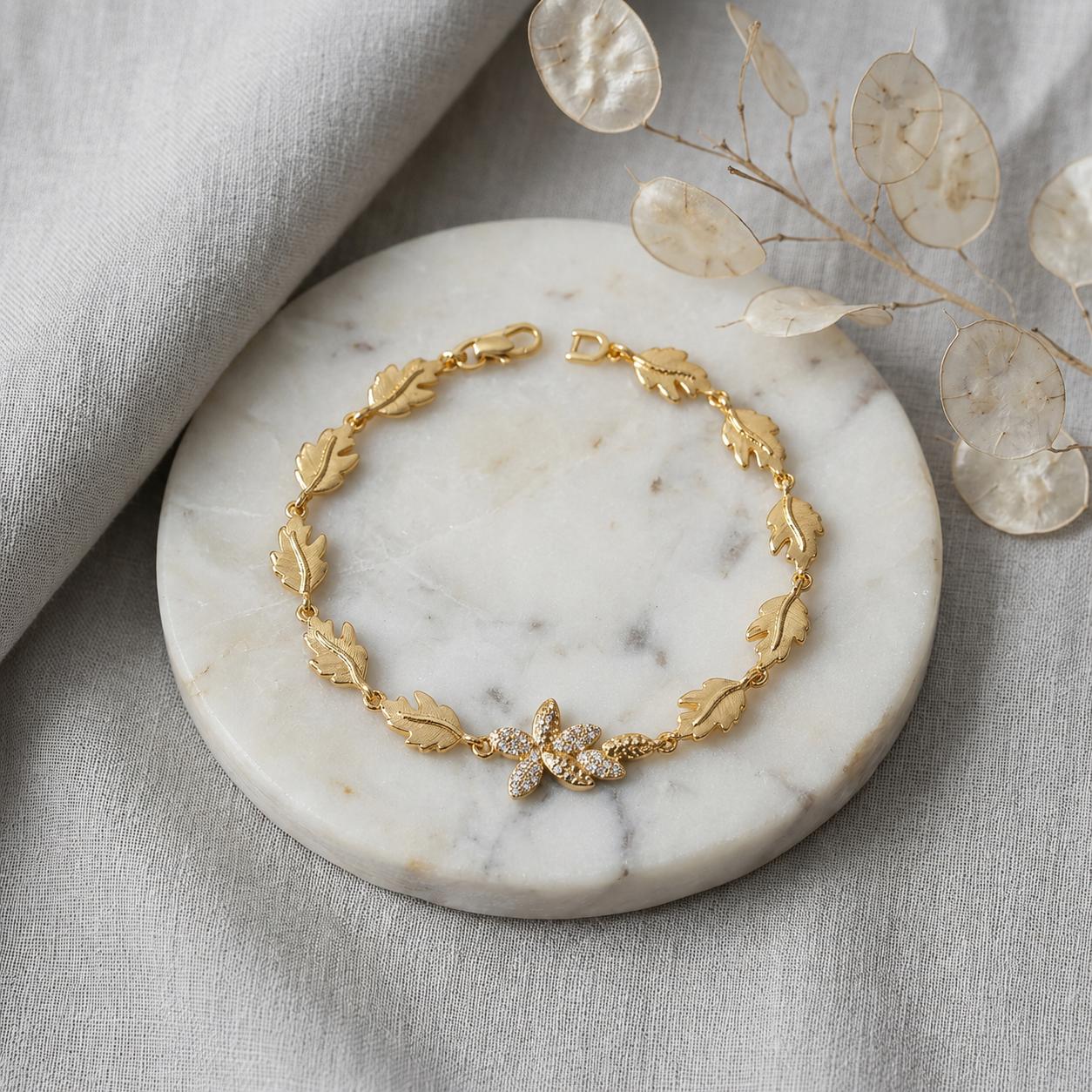 A003 Golden Floral Crystal Bracelet