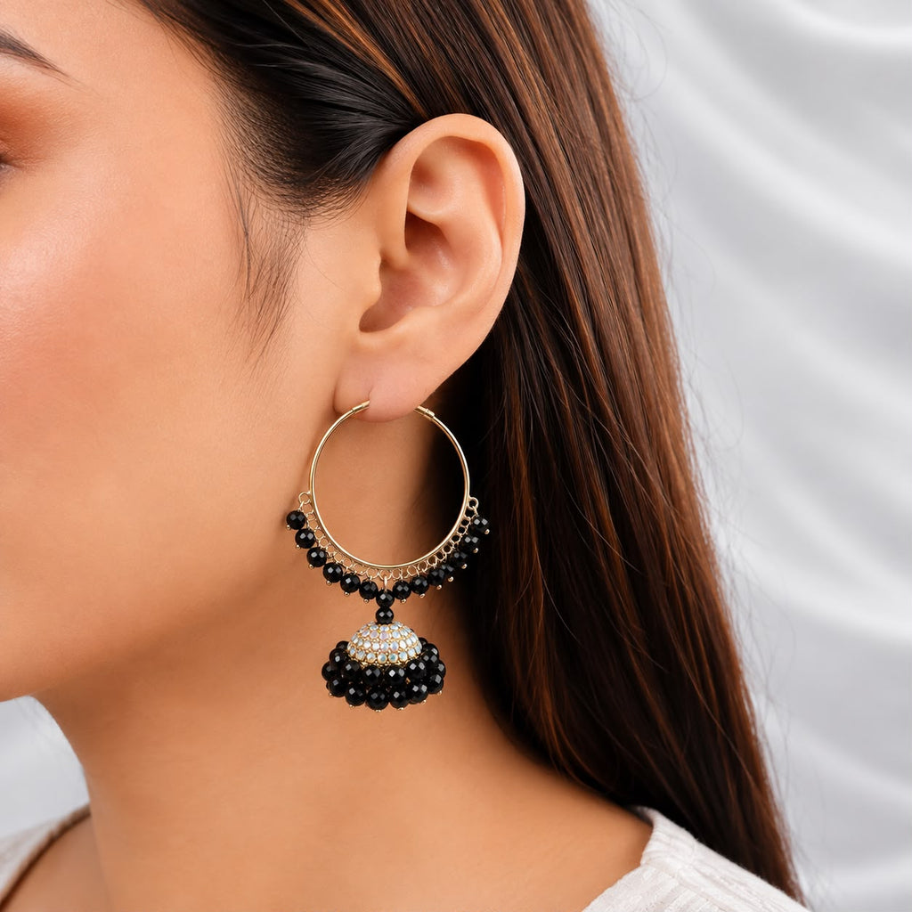 A0072 Black Beaded Hoops