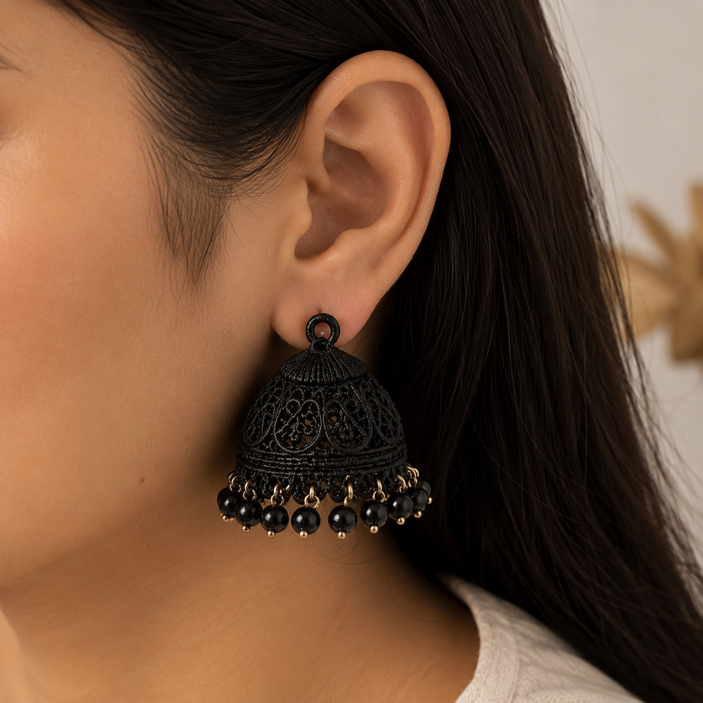 A0028 Midnight Pearl Jhumkas